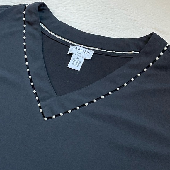 Carmen Marc Valvo black vneck beaded top - Picture 4 of 8